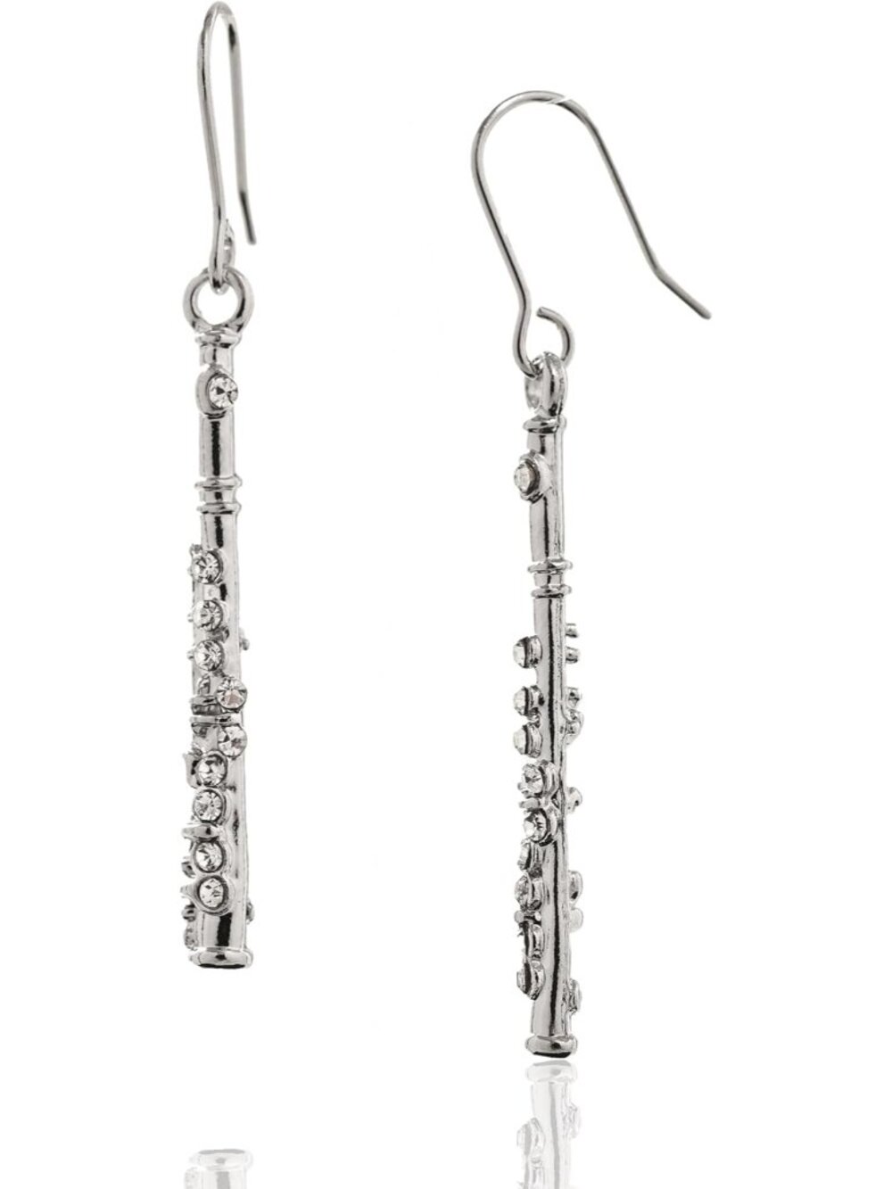 Flute Earrings – Silver Plated Music Jewelry for Women - Picture 1 of 8